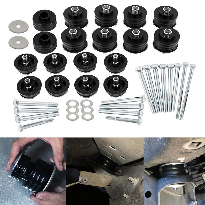طقم حوامل جسم KF04060BK لسيارات فورد سوبر ديوتي F250 F350 2008-2016 2WD 4WD مصنوعة من البولي يوريثان مع أكمام فولاذية وقطع غيار سوداء