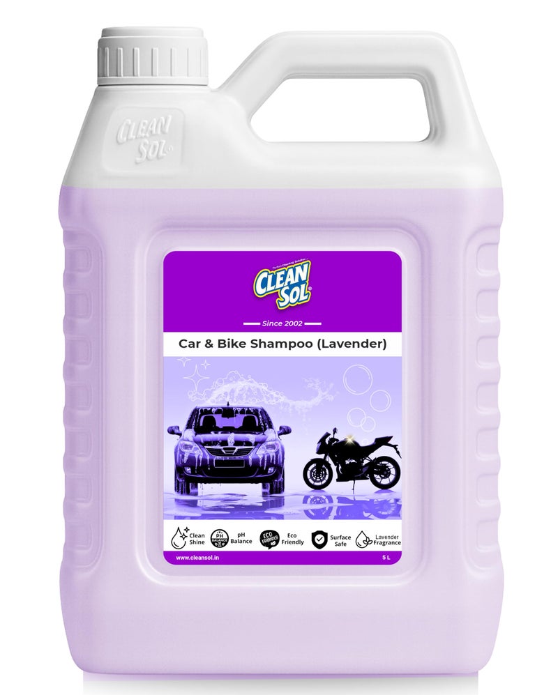 Cleansol Car & Bike Wash Shampoo Concentrate | High-Foaming, pH-Balanced, Paint-Safe Formula | Thick Suds with Shine Boost | Works with Foam Cannon & Bucket Wash | Lavender Fragrance - 5 Ltr - Image 1