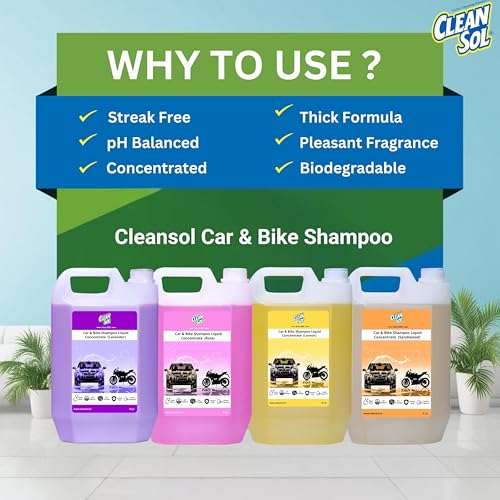 Cleansol Car & Bike Wash Shampoo Concentrate | High-Foaming, pH-Balanced, Paint-Safe Formula | Thick Suds with Shine Boost | Works with Foam Cannon & Bucket Wash | Lavender Fragrance - 5 Ltr - Image 3