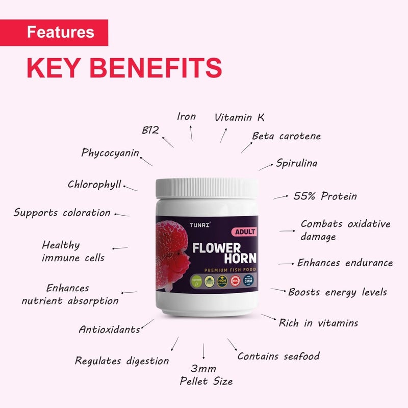 TUNAI طعام الأسماك الفاخر توناي لسمكة الفلور هورن | 55% بروتين | مصنّع في تايوان لنمو أفضل للنتوء واللون (100 جرام - كريات 3 مم) - Image 4