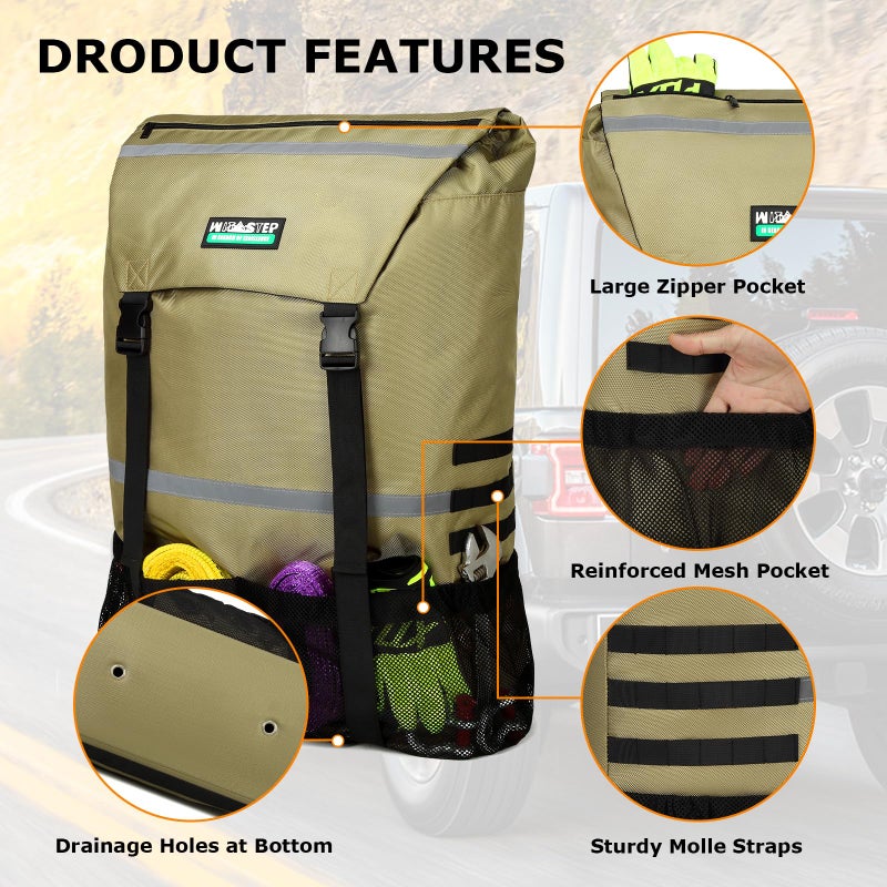 WITSTEP Spare Tire Trash Bag, Offroad Spare Tire Storage Bags Heavy Duty Truck Tailgate Trash Bag Fits up to 40" Tire, Large Recovery Gear Firewood Camping Cargo Storage Bag for Jeep Truck SUV Car - Image 4