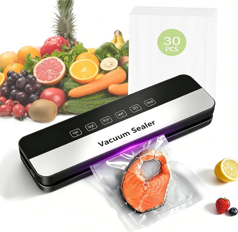 Getaria Vacuum Sealer Machine, Compact Automatic Vacuum Sealer for Dry & Moist Food, 300mm Long 5mm Wide Seal, With 30 Vacuum Sealer Bags, Sous Vide Compatible - Image 1