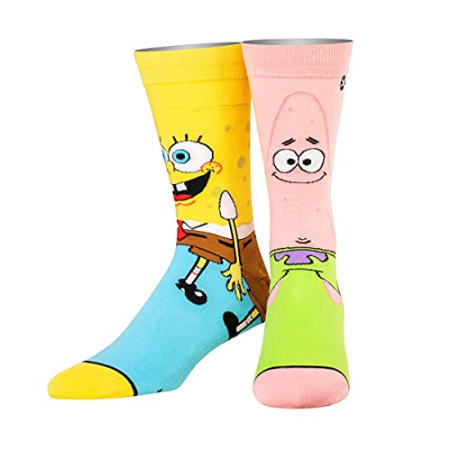 Odd Sox – SpongeBob & Patrick Crew Socks - Official Nickelodeon Funny 90s Cartoon Socks - Size for Men & Women, Bright Novelty Crazy Sock, Comfy Cotton Blend, Fun Gift for TV Fans, Teens & Adults - Image 1