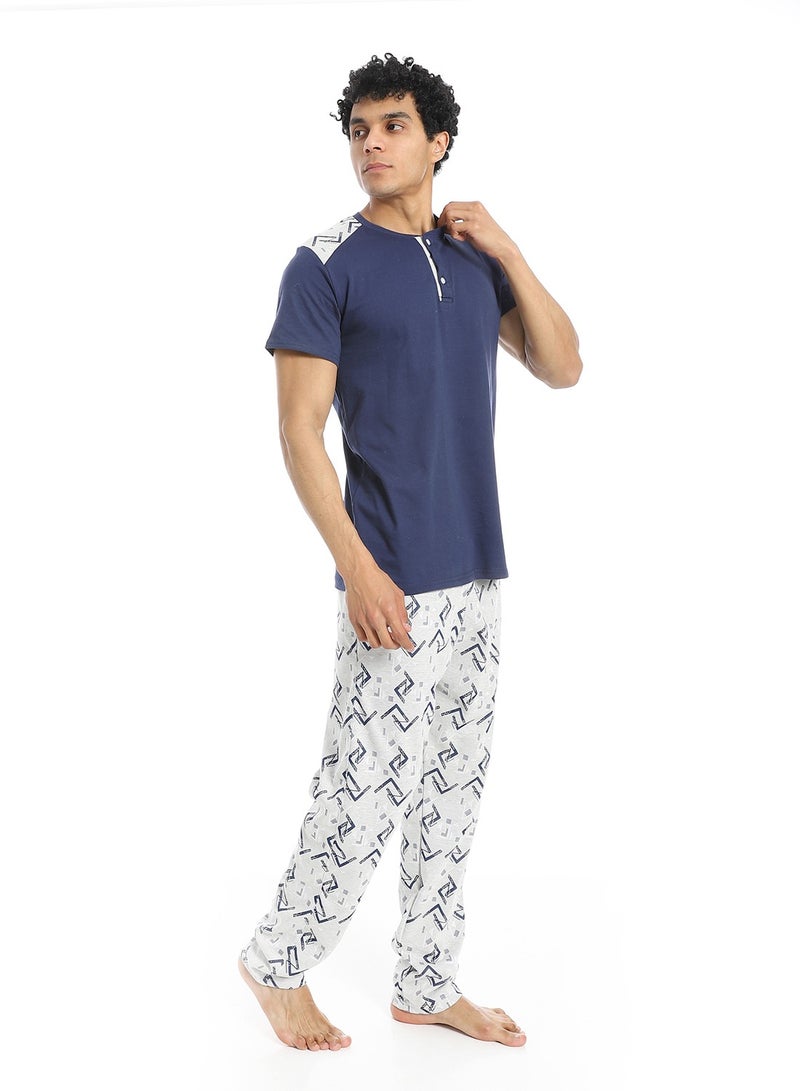 Caesar Men's 2-piece cotton half-sleeve pajamas - Image 3