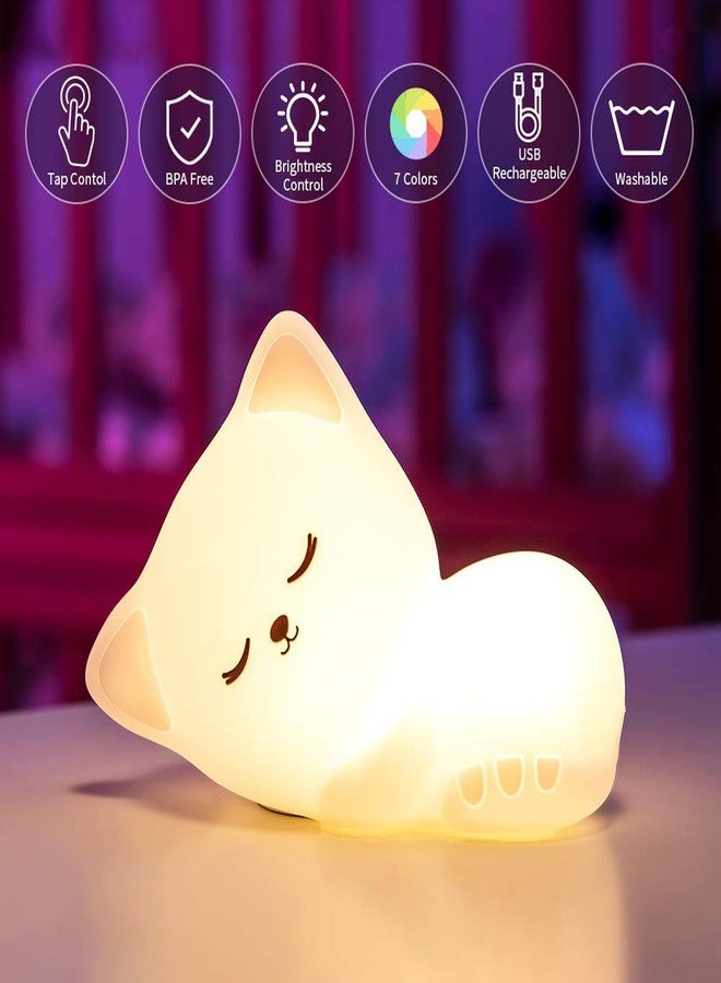 GITGRNTH Cat Night Light for Kids, Soft Silicone Touch Lamp, Rechargeable LED Nursery Night Light, Cute Kitten Night Lamp for Baby Bedroom, Color Changing Night Lights for Girls Boys, Gift - Image 5