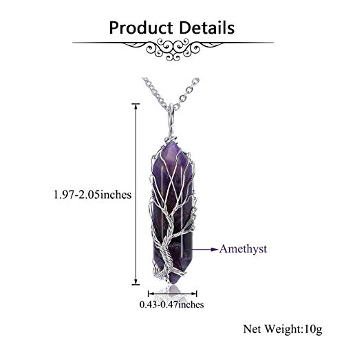 PESOENTH Amethyst Life Tree Wire Wrapped Reiki Healing Crystal Necklace Purple Amethyst Crystal Stone Gemstone Hexagonal Pointed Pendant Jewelry for Women - Image 5