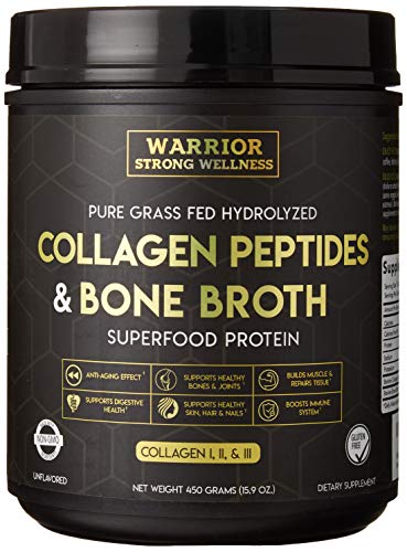 Warrior Strong Wellness Premium Collagen Peptides Bone Broth Powder Grass Fed Hydrolyzed Collagen Boost for Healthy Skin Nails Hair Joints Muscles Bones Digestion Keto Friendly Unflavored