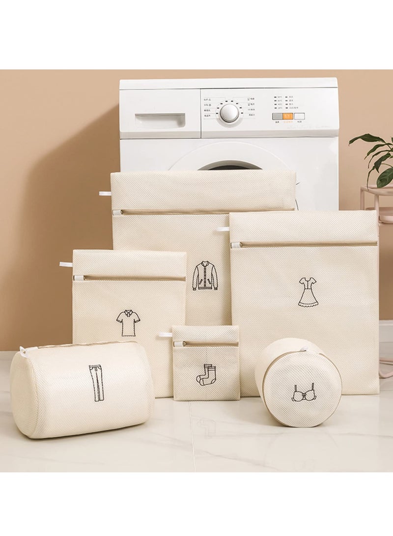 SYOSI Mesh Laundry Bags, 6 Pcs Reusable Double Layer Thickened Washing Bags, Durable Wash Bags for Machine Use, Ideal for Tops, Skirts, Trousers, Socks, Underwear, Bras, Beige  - Image 2