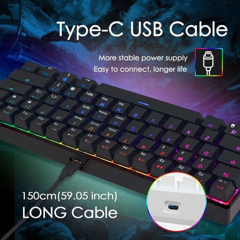 RK ROYAL KLUDGE RK61 Wired 60% Mechanical Gaming Keyboard RGB Backlit Ultra-Compact Blue Switch White - Image 3