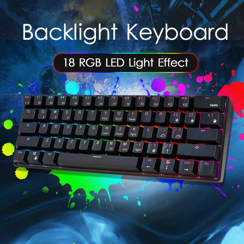 RK ROYAL KLUDGE RK61 Wired 60% Mechanical Gaming Keyboard RGB Backlit Ultra-Compact Blue Switch White - Image 4