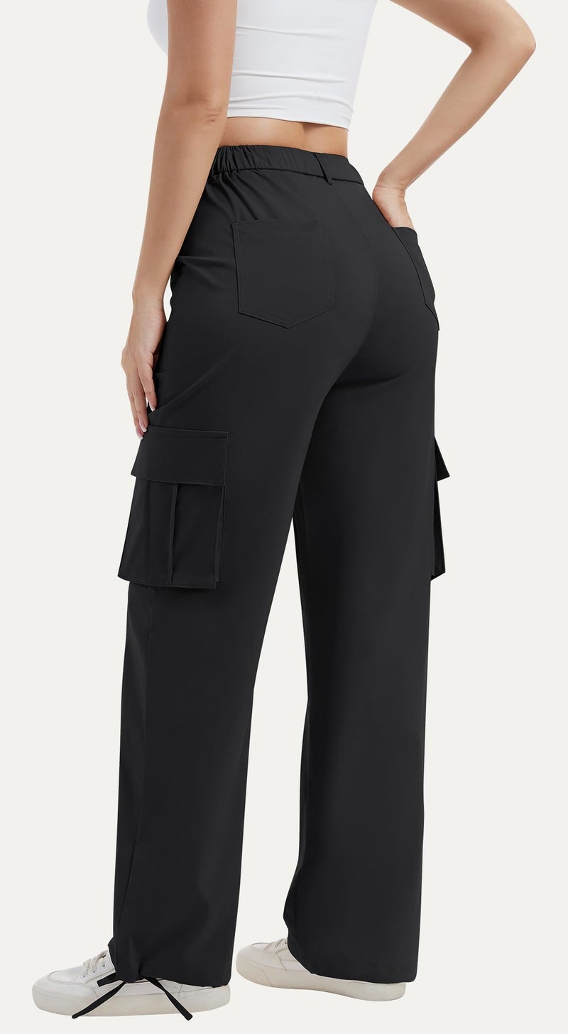 AVAMO Cargo Pants for Women with Pockets High Waist Lightweight Stretchy Hiking Casual Streetwear Baggy Wide Leg Pants Black M - Image 2