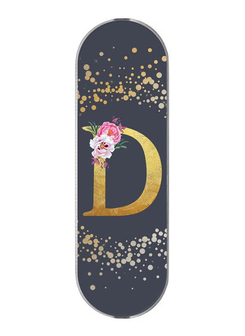 3-In-1 Universal Mobile Phone Grip Holder- Custom Monogram Initial Letter Floral Pattern Alphabet - D (Grey)