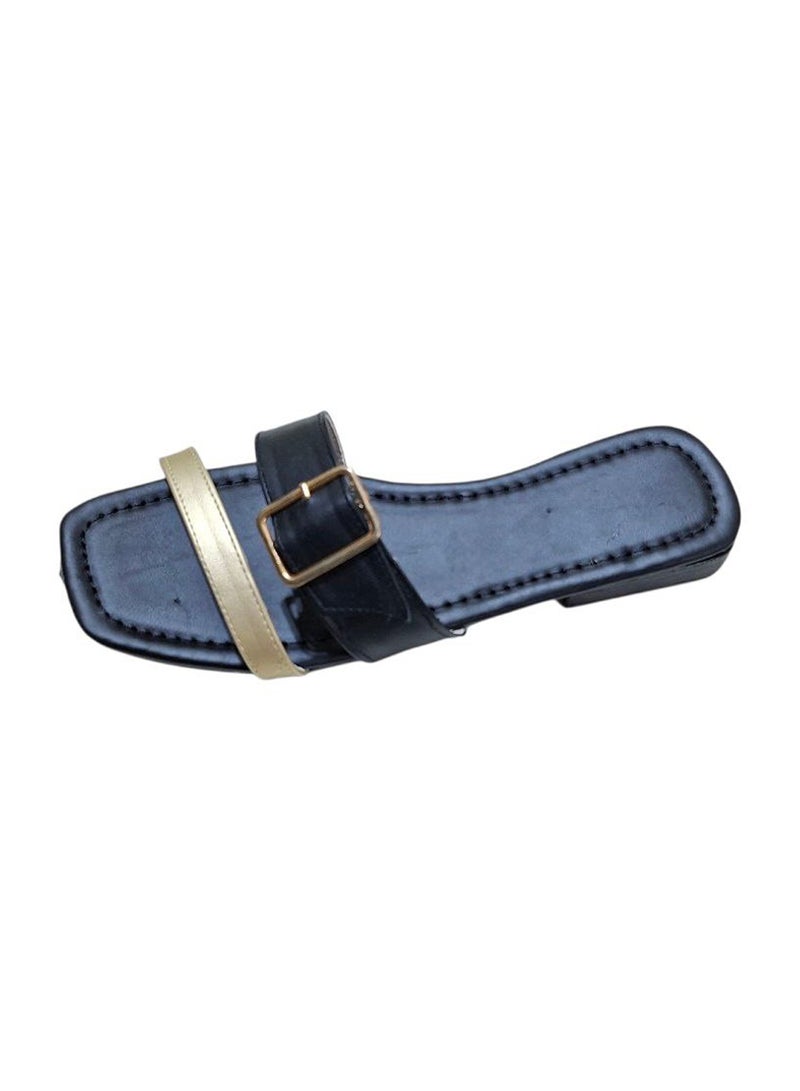 Karisma Simple Buckly Strap And A Thin Strap, Flat Squared Toe Slipper With Canvas Material - Image 3