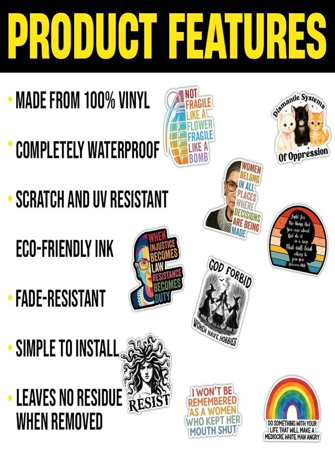 ULTRAVUTT [9pcs 3''] Strong Women Affimation Feminist Sticker, Women Quote Stickers, Social Justice Feminist Gift, Decoration Phone Tumbler Laptop Water Bottle Car Truck Vehicle Vinyl Decal - Image 3