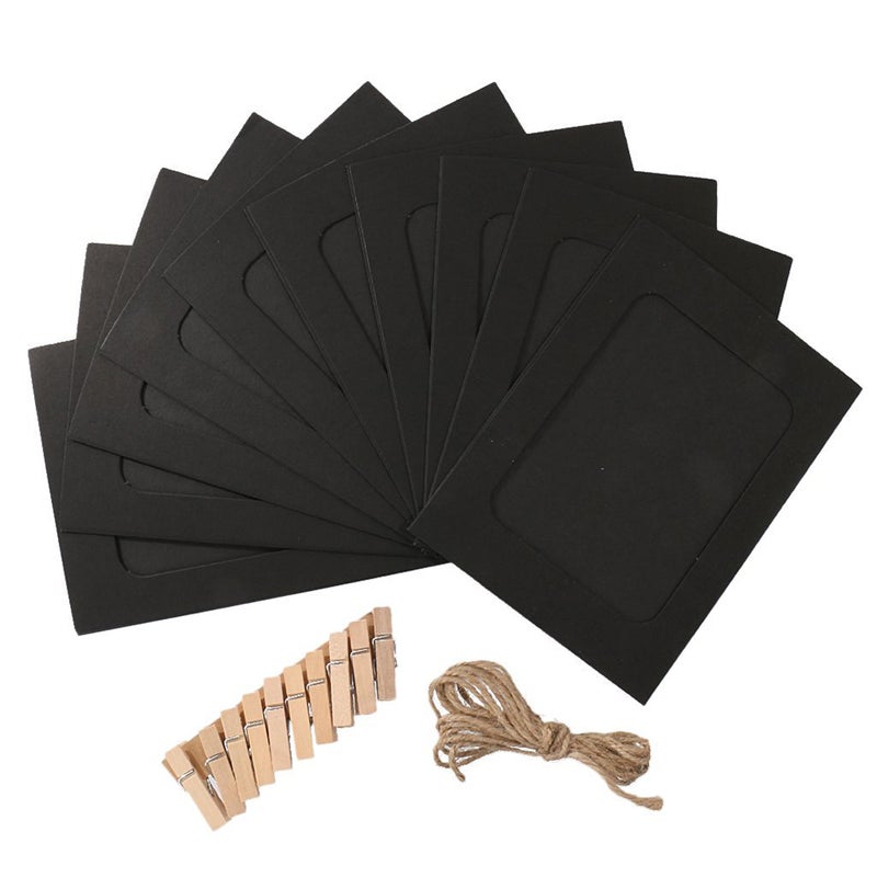 10pcs DIY 6inch Hanging Album Clip Kraft Paper Photo Strings Rope Clips Sets for Wedding Decoration Garland (Black) - Image 1