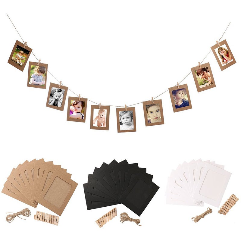 10pcs DIY 6inch Hanging Album Clip Kraft Paper Photo Strings Rope Clips Sets for Wedding Decoration Garland (Black) - Image 5