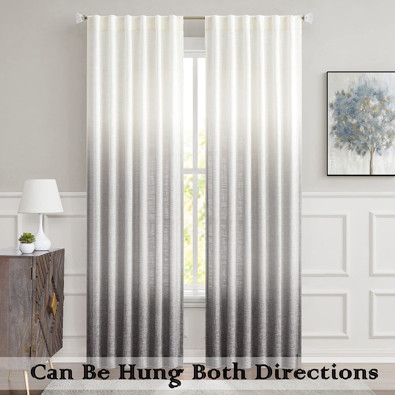 Central Park Ombre Window Curtain Panel Linen Gradient Print on Rayon Blend Fabric Backtab Rod Pocket Drapery Treatments for Living Room/Bedroom, Cream White to Gray, 50" x 63", Set of 2 - Image 2