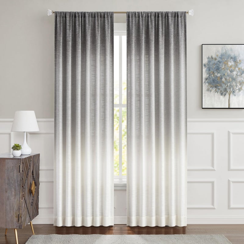 Central Park Ombre Window Curtain Panel Linen Gradient Print on Rayon Blend Fabric Backtab Rod Pocket Drapery Treatments for Living Room/Bedroom, Cream White to Gray, 50" x 63", Set of 2 - Image 1