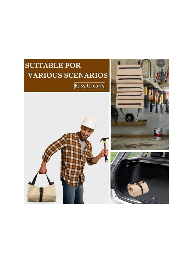 PROMASS COOLive Tool pouch for men,Canvas Wrench Tool Roll Up Pouch,Multi-Purpose tool bags Organizer,Small tool bag with 5 Zippered Pockets,Heavy Duty tool box organizer,Tool Gifts for husband gifts (khaki)  - Image 4