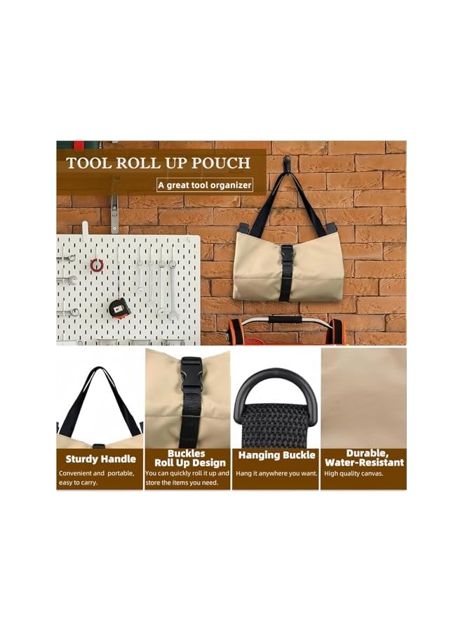 PROMASS COOLive Tool pouch for men,Canvas Wrench Tool Roll Up Pouch,Multi-Purpose tool bags Organizer,Small tool bag with 5 Zippered Pockets,Heavy Duty tool box organizer,Tool Gifts for husband gifts (khaki)  - Image 5