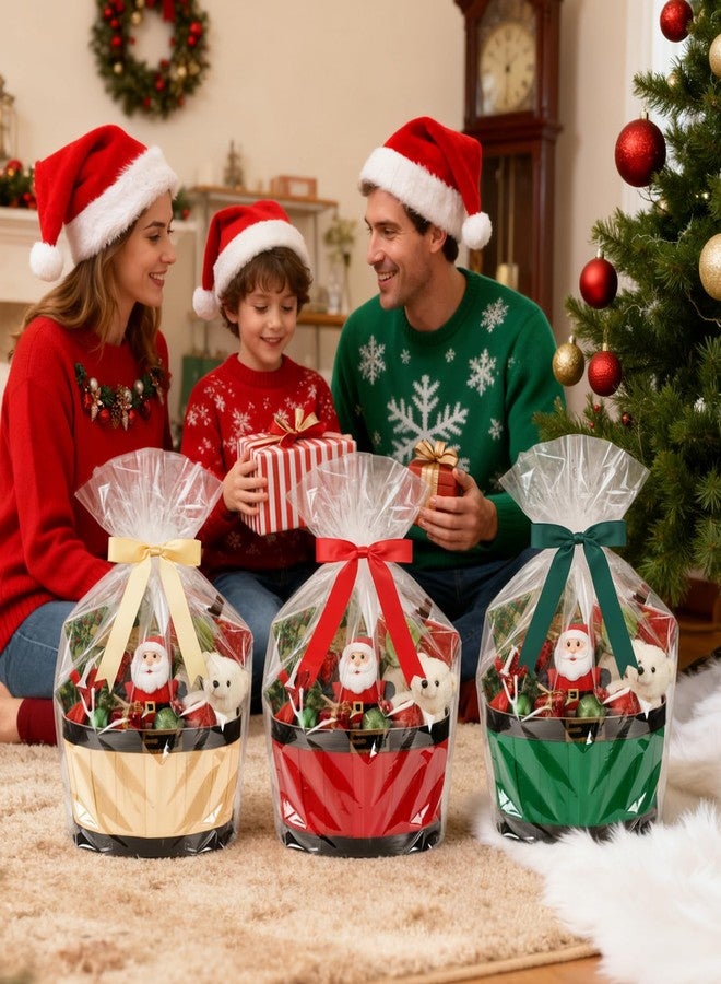 Threehoney 3 Set Christmas Empty Gift Baskets with Cellophane Wraps Empty Gift Baskets for Christmas Woven Wicker Basket to Fill for Xmas Snack Holiday Birthday Party(Non Fabric Edge,9 x 7 x 4.8 Inch - Image 3
