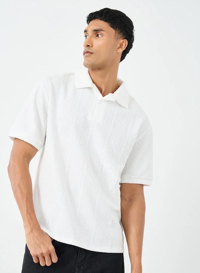 ستايلي Styli Premium Cable Textured Knit Revere Collar Oversized Polo