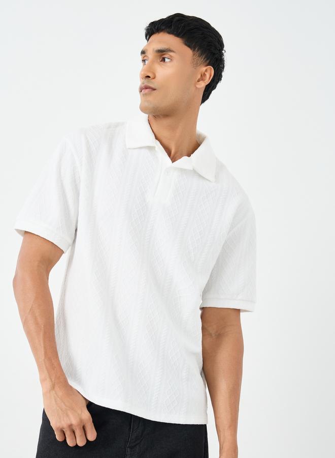 Styli Premium Cable Textured Knit Revere Collar Oversized Polo - Image 1