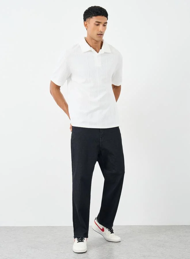 ستايلي Styli Premium Cable Textured Knit Revere Collar Oversized Polo