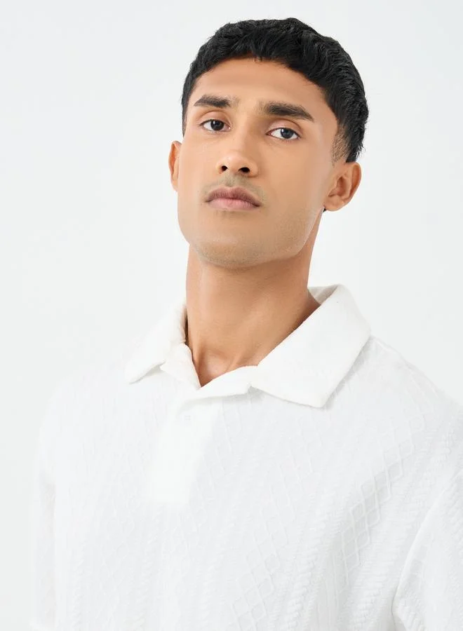 Styli Styli Premium Cable Textured Knit Revere Collar Oversized Polo
