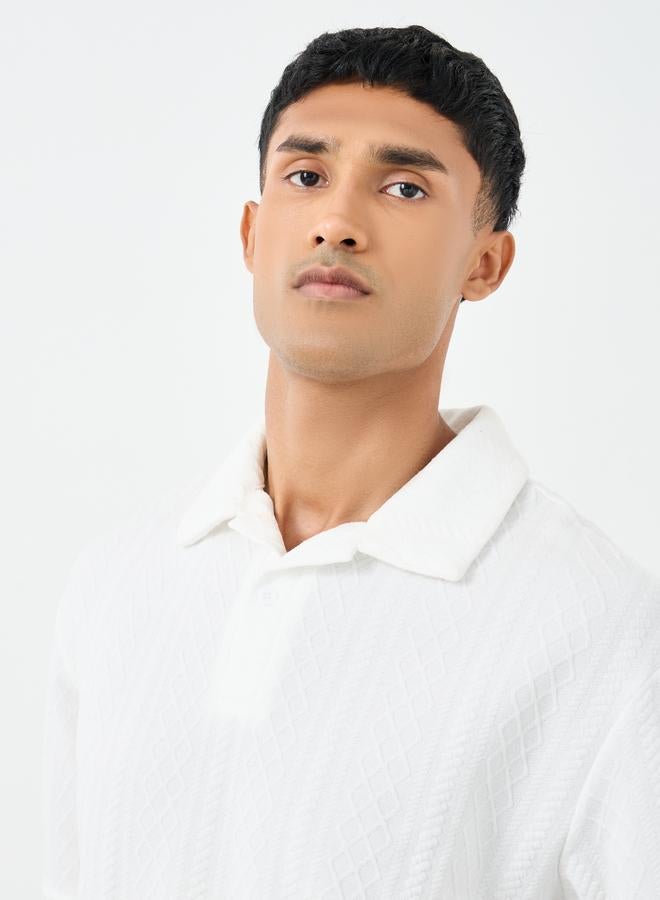 Styli Premium Cable Textured Knit Revere Collar Oversized Polo - Image 3