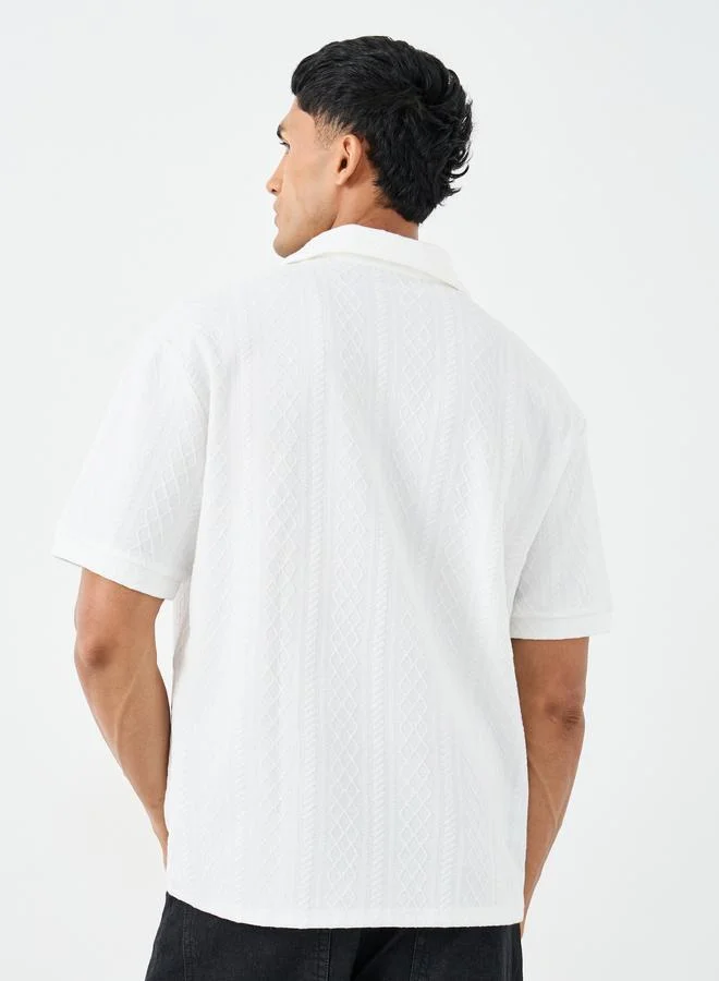 Styli Styli Premium Cable Textured Knit Revere Collar Oversized Polo