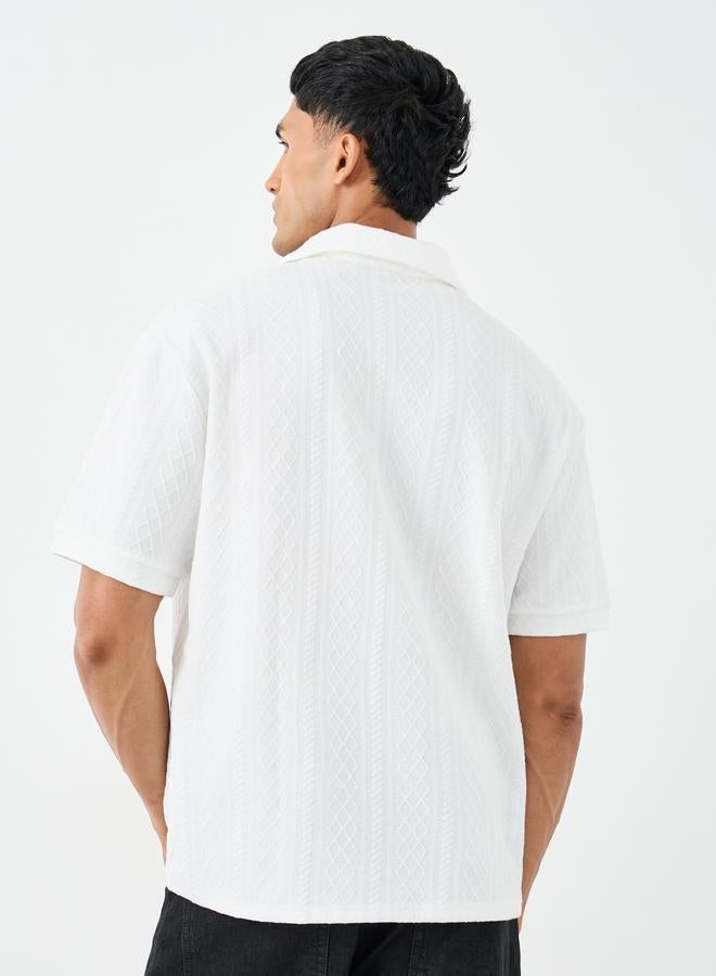 Styli Premium Cable Textured Knit Revere Collar Oversized Polo - Image 4