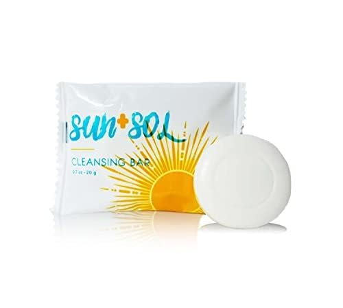 Sun + Sol Bulk Luxurious Cleansing Bar With Warm Coconut & Vanilla Fragrances, Pleat Wrapped Travel Size Toiletries, Mini Hotel Amenities