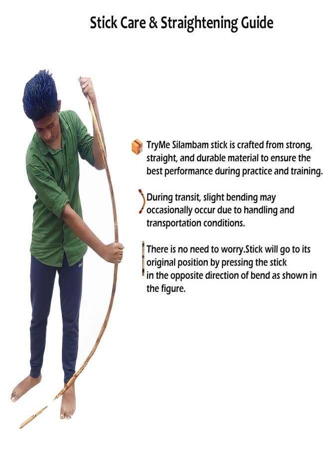 TryMe Silambam Rattan Wood Cane Stick, 4 ft, Brown - Image 5