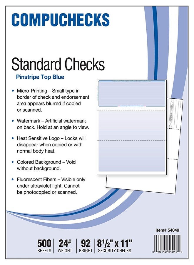 Compuchecks Business Voucher Check Stock - 500 Sheets, Check on Top, Blue Pinstripe - Image 1