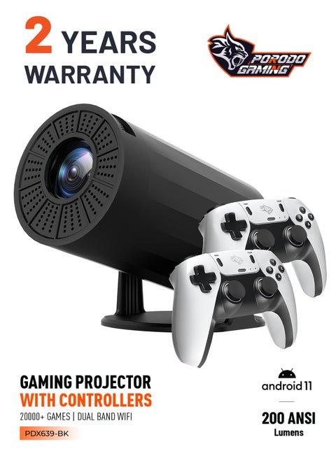 Gaming 4K Projector Android 11 with Auto Keystone and Gamepad Controller / HDMI/3.5/USB Interface / Wi-Fi / BT5.0 Connectivity / 20000+ Games / Plug & Play - Black