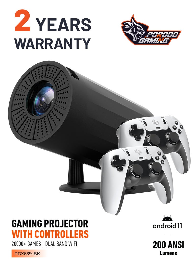 Gaming 4K Projector Android 11 with Auto Keystone and Gamepad Controller / HDMI/3.5/USB Interface / Wi-Fi / BT5.0 Connectivity / 20000+ Games / Plug & Play - Black