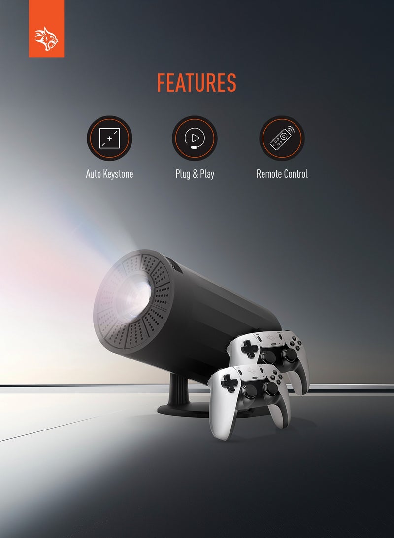 Gaming 4K Projector Android 11 with Auto Keystone and Gamepad Controller / HDMI/3.5/USB Interface / Wi-Fi / BT5.0 Connectivity / 20000+ Games / Plug & Play - Black