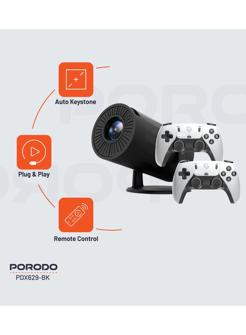 Gaming 4K Projector Android 11 with Auto Keystone and Gamepad Controller / HDMI/3.5/USB Interface / Wi-Fi / BT5.0 Connectivity / 20000+ Games / Plug & Play - Black