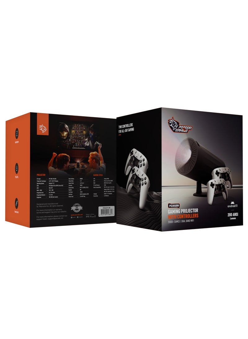 Gaming 4K Projector Android 11 with Auto Keystone and Gamepad Controller / HDMI/3.5/USB Interface / Wi-Fi / BT5.0 Connectivity / 20000+ Games / Plug & Play - Black