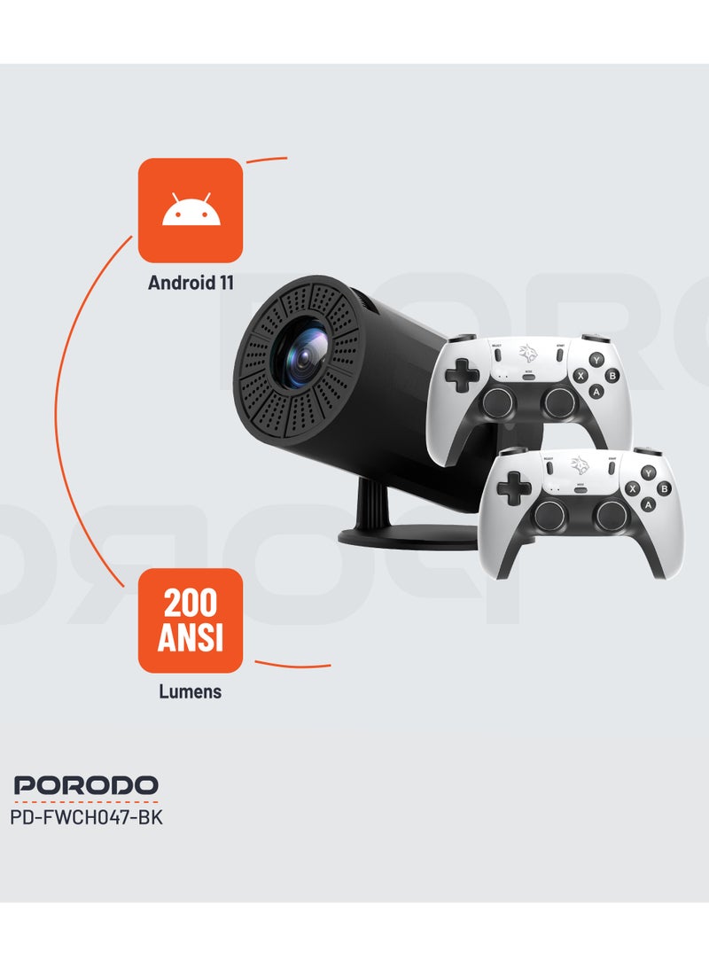 Gaming 4K Projector Android 11 with Auto Keystone and Gamepad Controller / HDMI/3.5/USB Interface / Wi-Fi / BT5.0 Connectivity / 20000+ Games / Plug & Play - Black