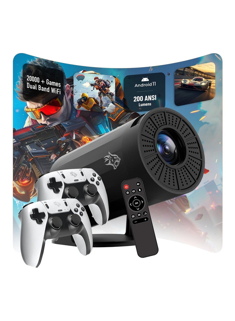 porodo 4K Projector Gaming with Android 11 ,Auto Keystone and Gamepad Controller, HDMI, AUX, USB Interface, Wi-Fi, BT5.0 Connectivity, 20000+ Games, Plug & Play - Black - Image 1