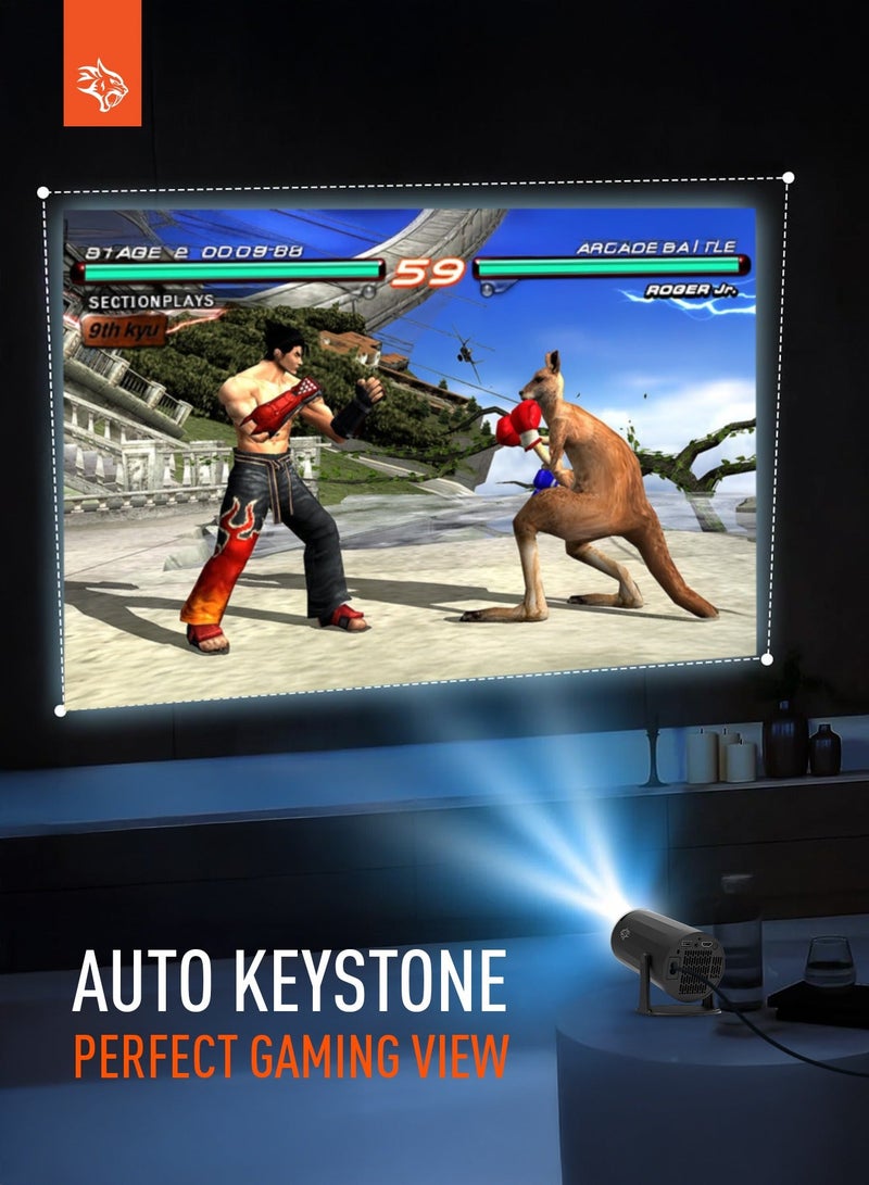 porodo 4K Projector Gaming with Android 11 ,Auto Keystone and Gamepad Controller, HDMI, AUX, USB Interface, Wi-Fi, BT5.0 Connectivity, 20000+ Games, Plug & Play - Black - Image 4