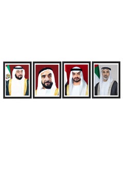 4-Piece Official Portrait Of HH Shaikh Khalifa Al Nahyan With HH Shaikh Zayed Al Nahyan HH Sheikh Mohamed Bin Zayed Bin Sultan Al Nahyan And  Sheikh Khalid Bin Mohamed Poster With Frame 30x40cm