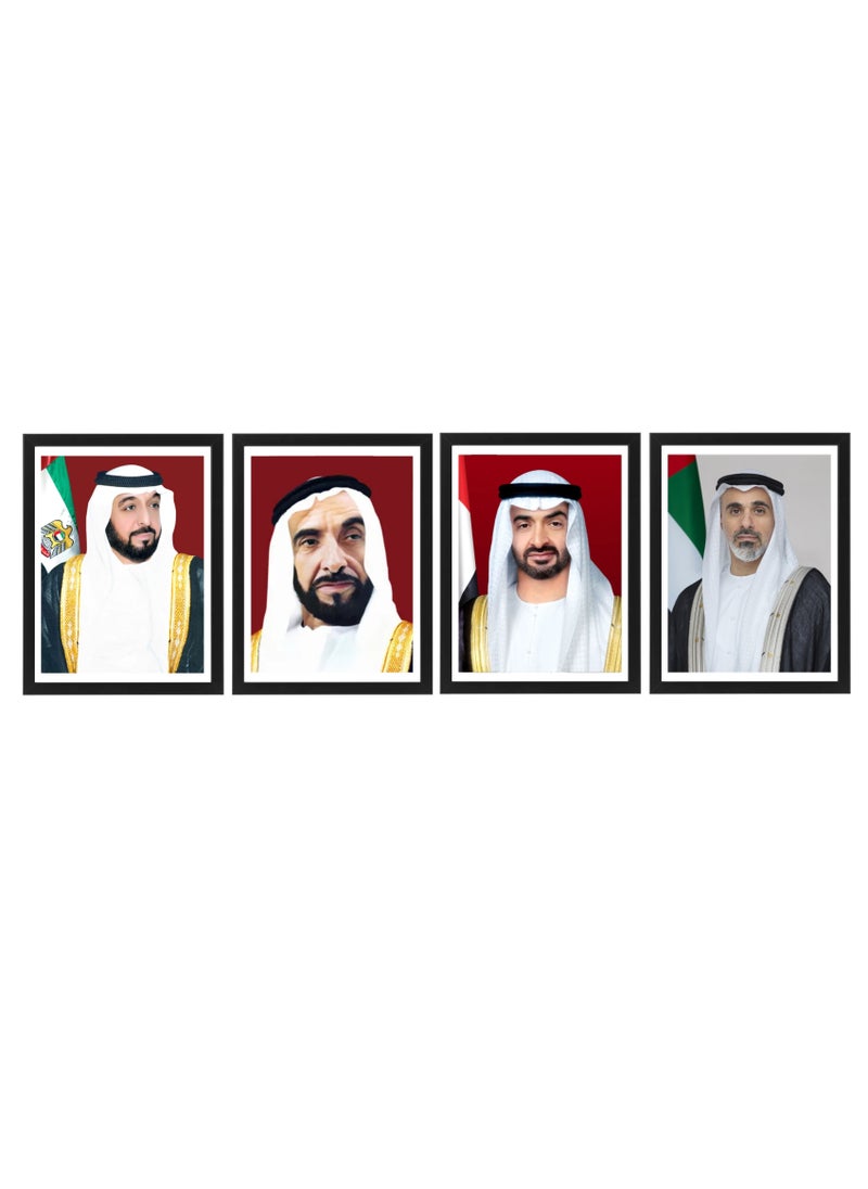 Boomah Accessories - 4-Piece Official Portrait Of HH Shaikh Khalifa Al Nahyan With HH Shaikh Zayed Al Nahyan HH Sheikh Mohamed Bin Zayed Bin Sultan Al Nahyan And  Sheikh Khalid Bin Mohamed Poster With Frame 30x40cm - Image 1