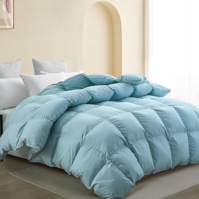 PREMIUM DOWN COMFORTER TWIN SIZE LUXURIOUS ALL SEASON DUVET INSERT WITH COTTON BLENDED FABRIC 28OZ FILL WEIGHT 3D BAFFLE BOX DESIGN HOTEL BEDDING COMFORTER BLUE68X90