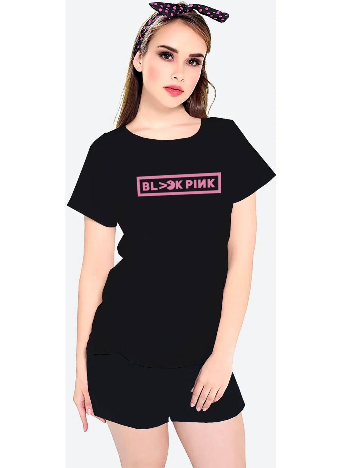 Rock&Roll Blackpink Pac Black Short Sleeve Women's Shorts Set