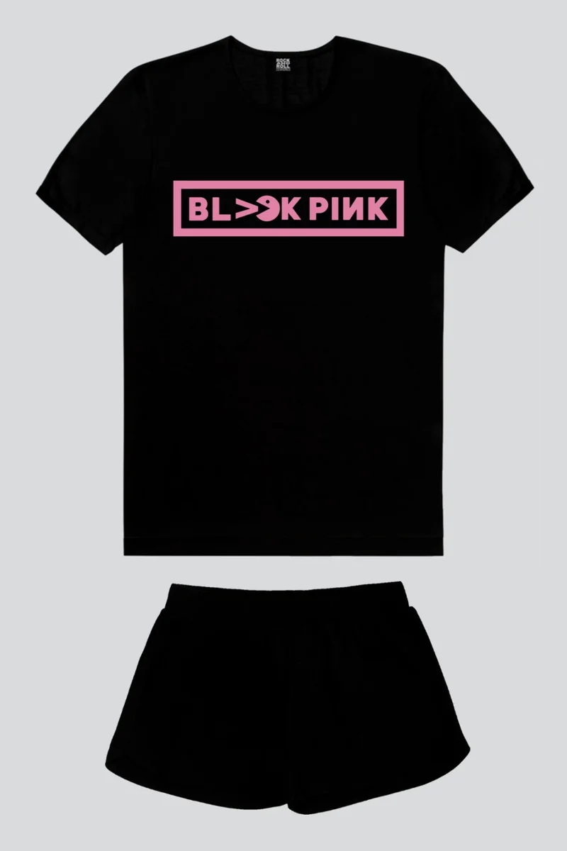 Rock&Roll Blackpink Pac Black Short Sleeve Women's Shorts Set