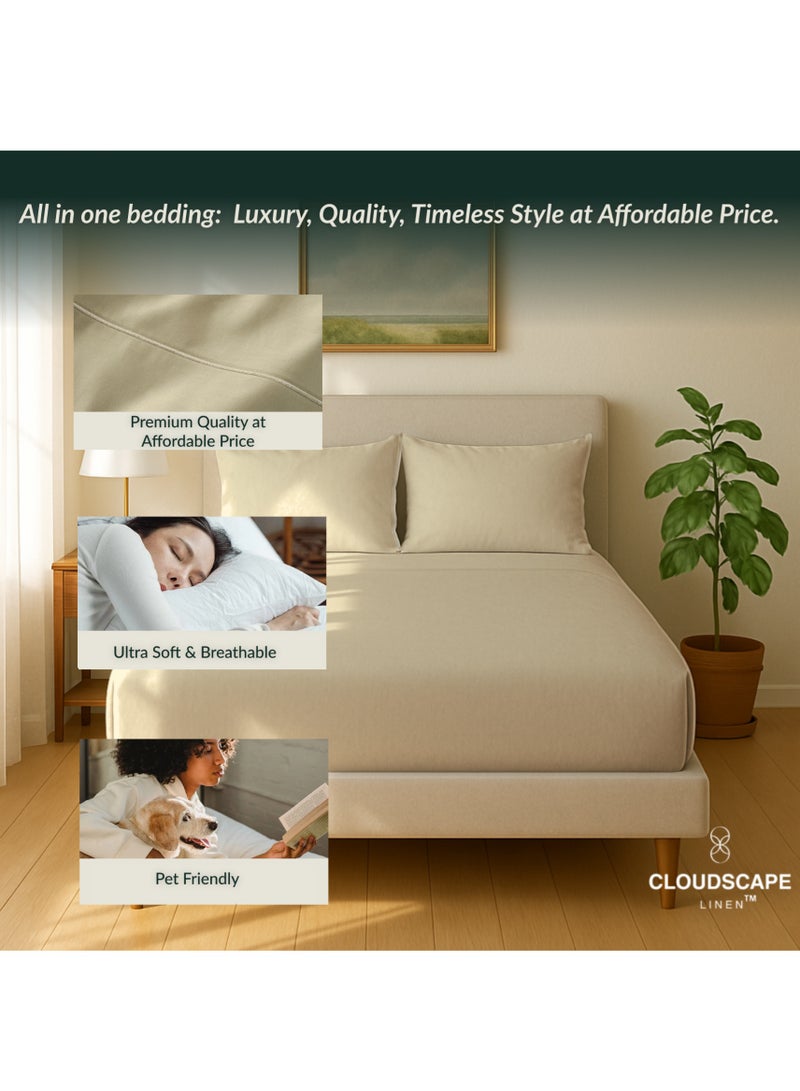 Cloud Scape Linen 600 Thread Count Egyptian Cotton Sheet Set( King, Linen) - Image 5