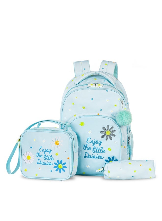 Eazy Kids Eazy Kids 17" School Bag Set of 3 w/ Lunch Bag and Pencil Pouch - Little Daisy Green  - Image 1